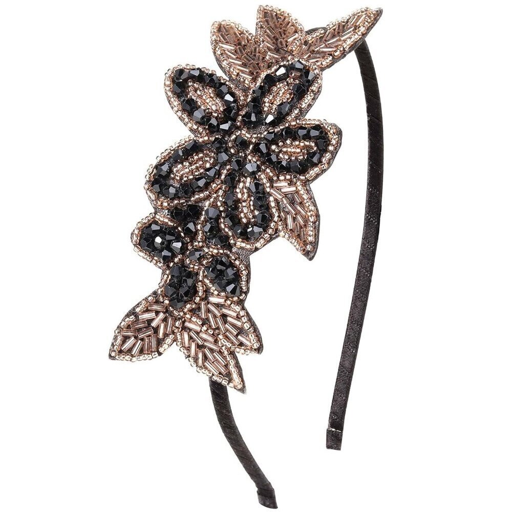 Flapper Headband Rhinestone Velvet Leaf Pattern Vintage Gatsby Party Accessory